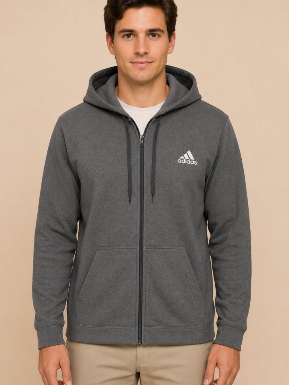 Adidas Men’s Charcoal Gray Zip Up Hooded Track Jacket with pockets Size Large